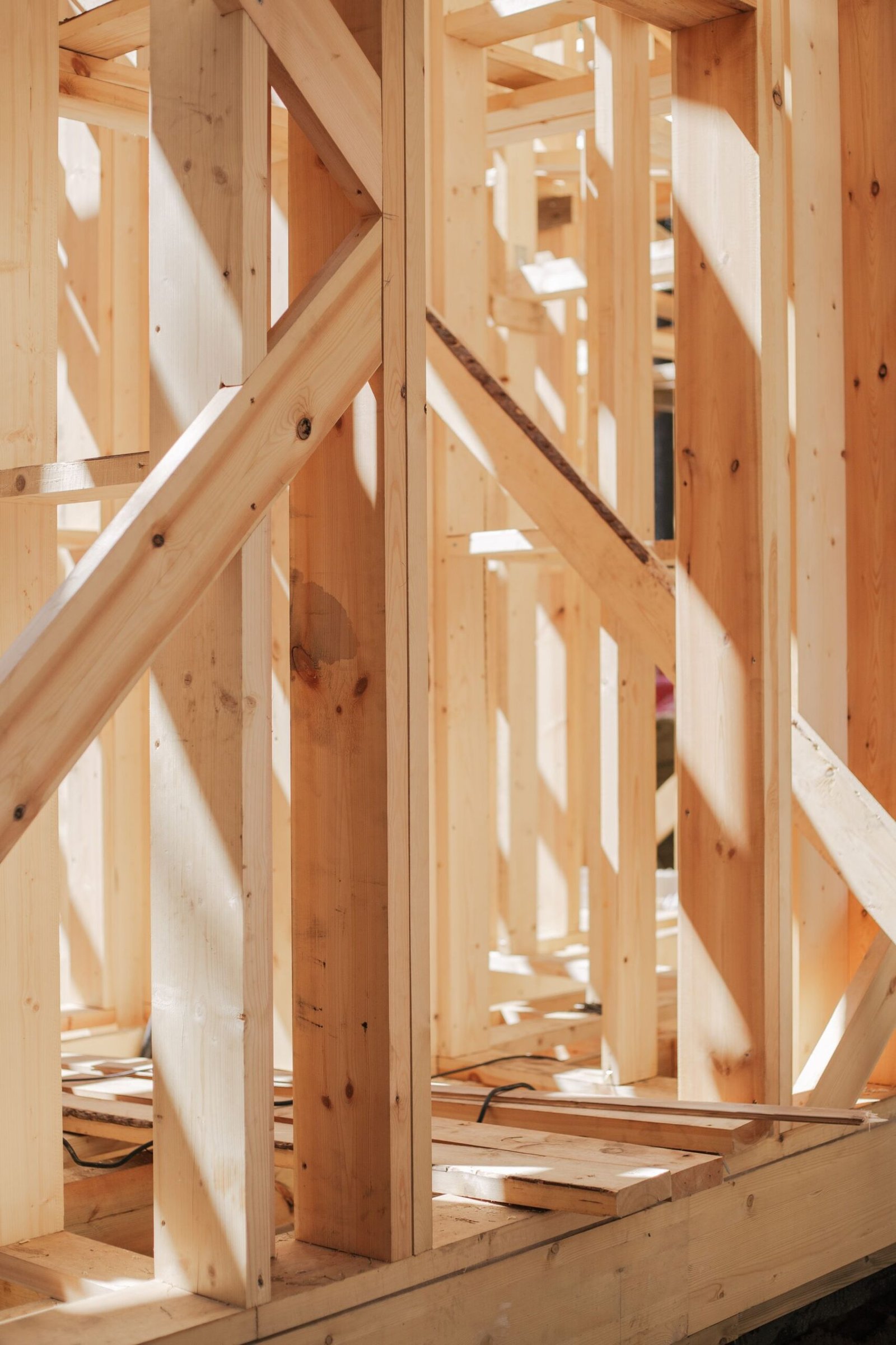 Close view of exposed timber framing