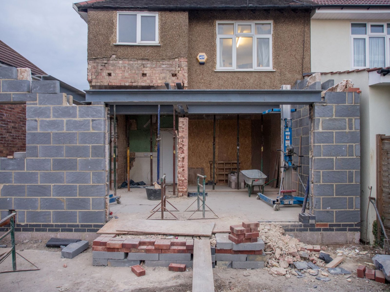 Brick house and lower extension under construction