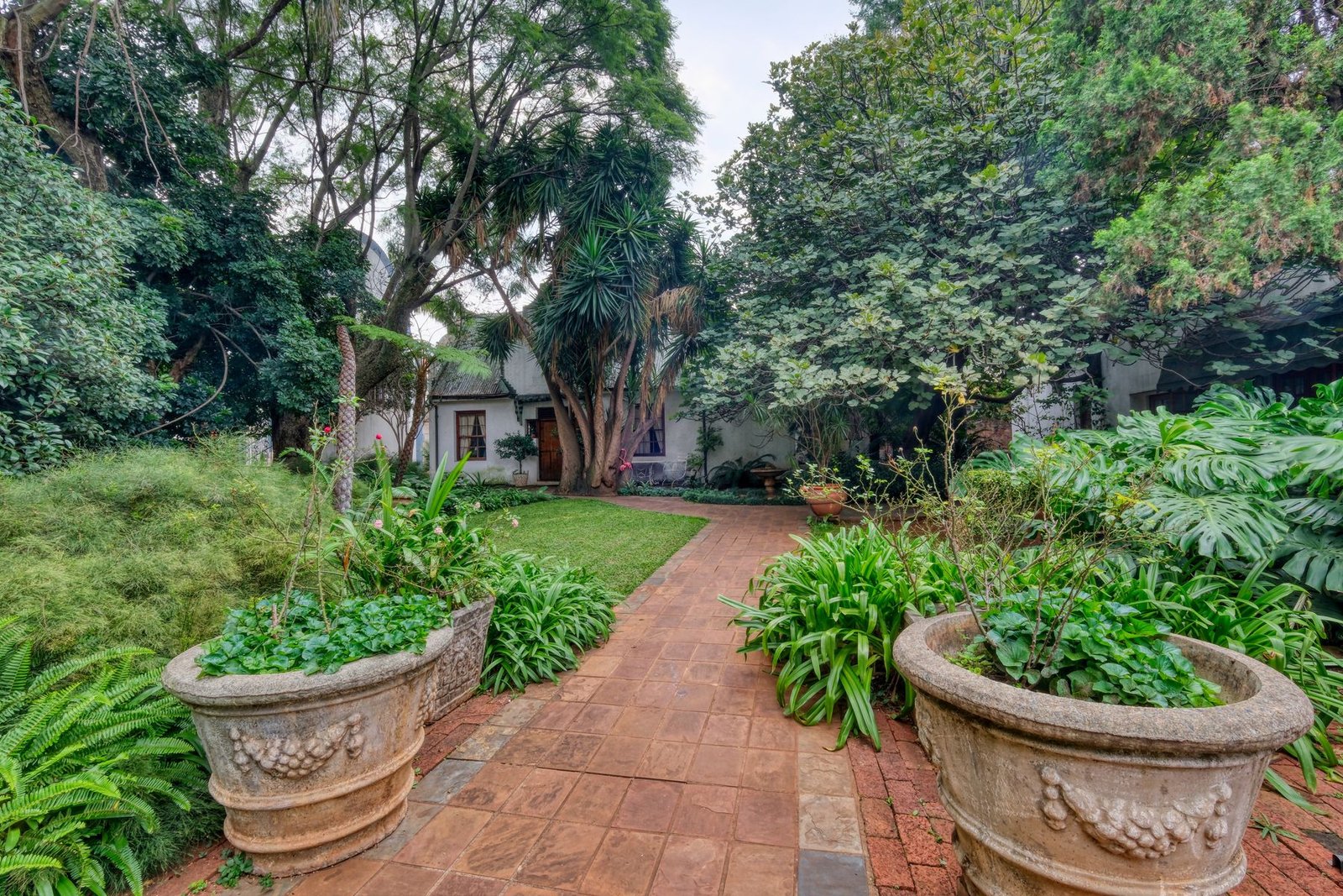 Garden path and planting beside a residential building