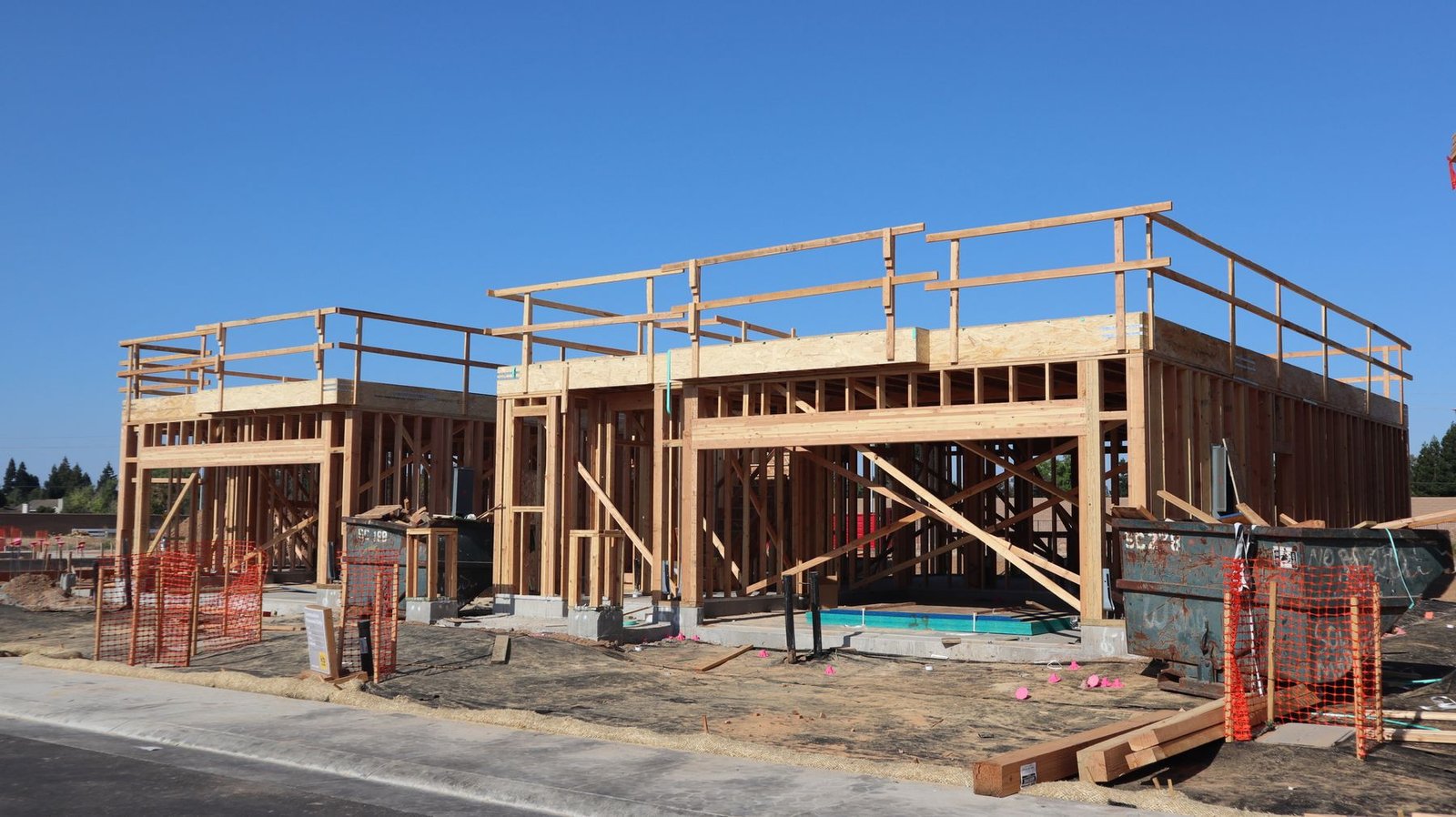 Residential timber framing on a construction site