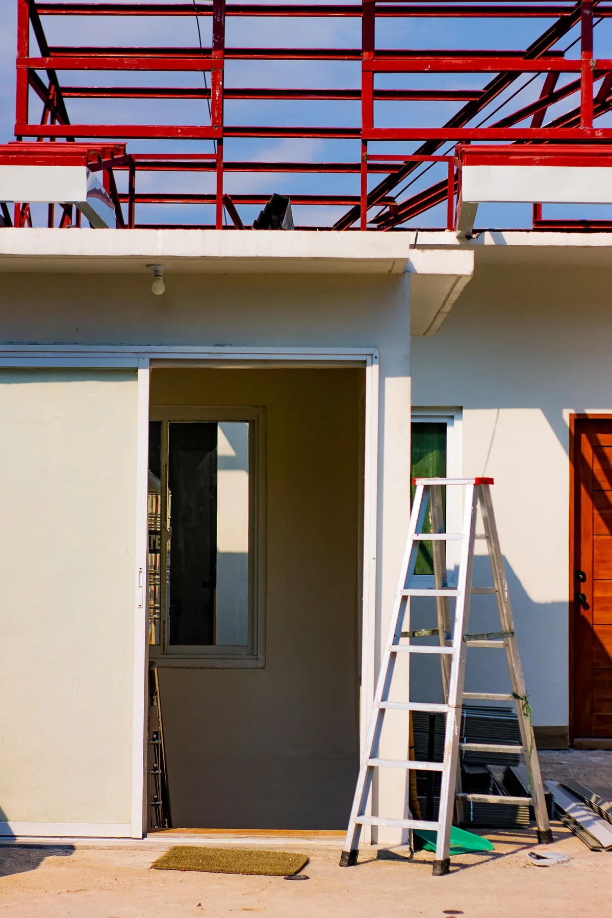 Residential exterior during renovation work